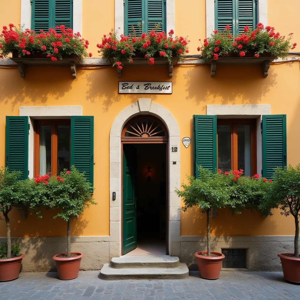 Esterno di un B&B italiano tipico in un contesto urbano storico